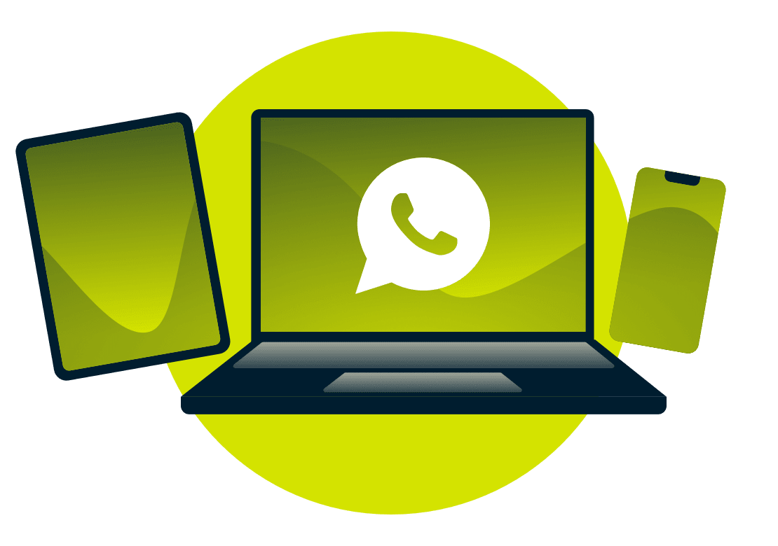 WhatsApp logolu bir diz&uuml;st&uuml; bilgisayar, tablet ve telefon.